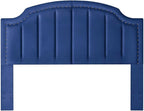 24KF Upholstered Channel Pattern Queen Headboard with Silver Nailhead Trim, Comfy Velvet Headboard Queen/Full, 6052-Q-Navy