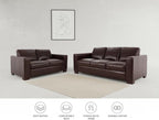 Naomi Home Freya Genuine Leather Sofa + Loveseat - Luxurious Comfort, Goose Feather Cushion Filling, Square Arm Design, Sturdy Block Legs, Elegant Espresso - Ideal for Living Room, Office, or Bedroom