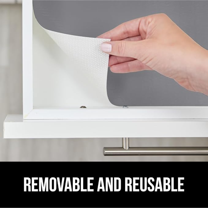 GORILLA GRIP DripGuard Shelf Liner, Non Adhesive Drawer and Kitchen Cabinet Protector, Slip Resistant BPA Free Smooth Surface Plastic Liners for Cabinets, Bathrooms, Closets, 12x240 Inch, Gray
