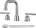 WOWOW 2 Handles 8 inch Widespread High Arc Bathroom Faucet Brushed Nickel Lavatory Faucet 3 Hole 360°Swivel Spout Modern Sink Basin Faucets