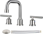 WOWOW 2 Handles 8 inch Widespread High Arc Bathroom Faucet Brushed Nickel Lavatory Faucet 3 Hole 360°Swivel Spout Modern Sink Basin Faucets