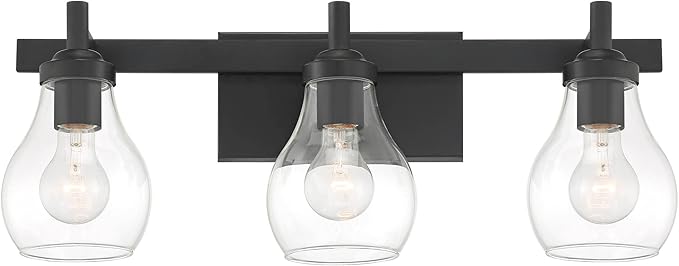 Possini Euro Design Danvers Modern Wall Light Black Metal Hardwired 22 1/2" 3-Light Fixture Clear Globe Glass Shades for Bedroom Bathroom Vanity Reading Living Family Room Hallway House Home Decor