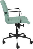 Laura Davidson Furniture SOHO II Ribbed Office Chair - Mid Back Desk Chair, Ergonomically Designed with Arm Rest & Swivel, Made of Faux Leather, Sage Green with Black Frame, Computer Chair
