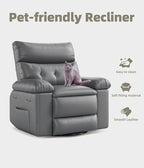 GarveeHome Oversized 27" Recliner Chairs, Classic Manual Leather Recliner, Home Theater Seating with Lumbar & Arms Support for Living Room, Bedroom and Nursery - Grey