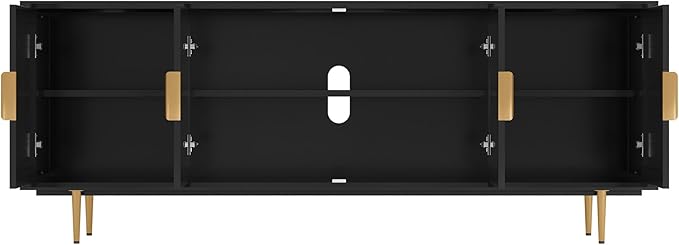 66" Modern TV Stand for TVs up to 75",TV Cabinet with Glass Door,Entertainment Center with Storage,Television Stands with Gold Legs,Media Console for Bedroom,Living Room,Black