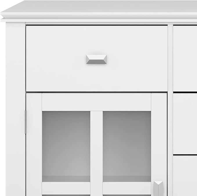 SIMPLIHOME Artisan Buffet - 54 inch Wide Solid Wood 3-Door Sideboard Buffet in White, Contemporary Storage Cabinet for Dining Room or Kitchen with Adjustable Shelves and Bronze Hardware