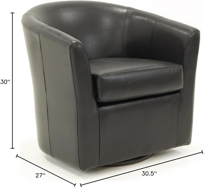 Pemberly Row Traditional 19" H Faux Leather Swivel Club Chair in Black