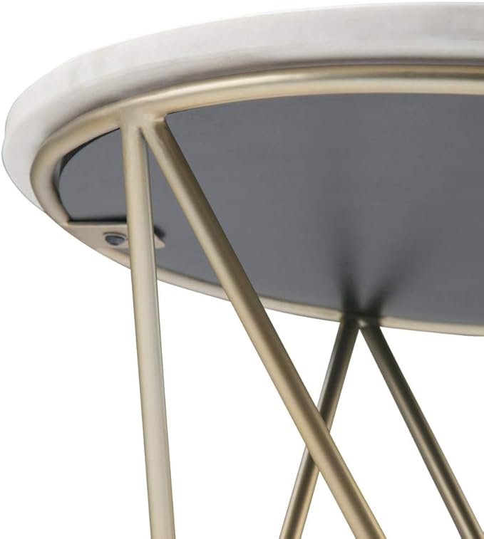 SIMPLIHOME Gabon Modern 18 inch Wide Metal Accent Side Table in White, Gold for the Living Room and Bedroom