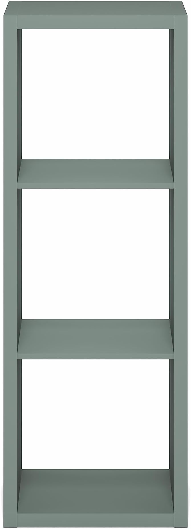 Furinno Cubicle Book Shelf, 3-Cube Thick Frame Bookshelf, Horizontally & Vertically Reversible Bookcase with Open Back, 14.6" x 15.9" x 44", for Living Room, Bedroom, Home Office, Sage Green