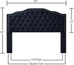 24KF Upholstered Button Tufted Queen Headboard with Nailhead Trim, Elegant Boucle Fabric Full headboard, 6031-Q-Boucle-Navy