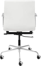 Laura Davidson Furniture SOHO II Ribbed Office Chair - Mid Back Desk Chair, Ergonomically Designed with Arm Rest & Swivel, Made of Faux Leather, White, Computer Chair