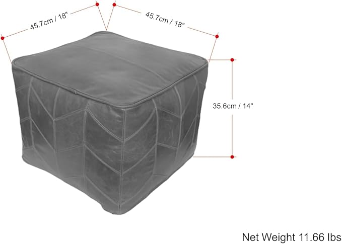 SIMPLIHOME Morden Contemporary Square Pouf in Brown Genuine Leather for The Living Room, Bedroom and Kids Room