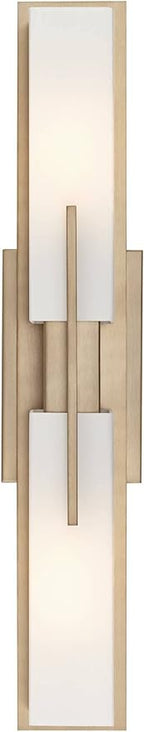 Possini Euro Design Midtown Modern Wall Light Burnished Brass Gold Metal Hardwired 23 1/2" 2-Light Fixture White Glass Shade for Bedroom Bedside Bathroom Vanity Living Room Hallway Dining House