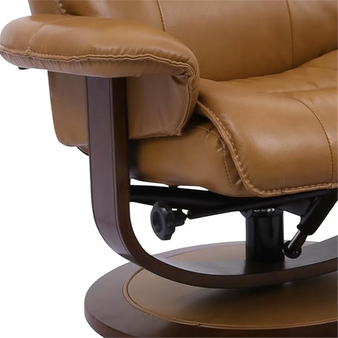 Pemberly Row Leather Swivel Recliner with Ottoman in Brown, Manual Recliner Chair for Living Room Comfort