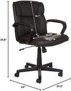 Amazon Basics Office Computer Task Desk Chair with Padded Armrests, Mid-Back, Adjustable, 360 Swivel, Rolling, 275 Pound Capacity, 24"D x 24.2"W x 34.8"H, BIFMA Certified, Dark Brown Faux Leather