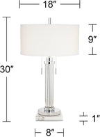 Possini Euro Design Cadence Modern Table Lamp 30" Tall with Square White Marble Riser Linear Glass Rod White Linen Drum Shade for Bedroom Living Room Nightstand Bedside Night Stand Office Kids Room