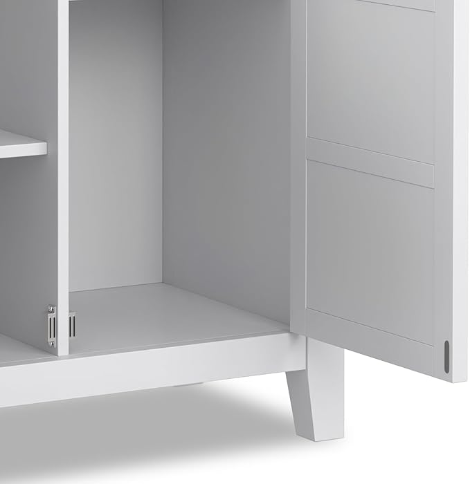 SIMPLIHOME Burlington SOLID WOOD 30 inch Wide Transitional Low Storage Cabinet in White for the Living Room, Entryway and Family Room