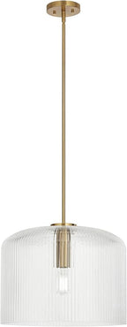 Possini Euro Design Lallie 18" Modern Art Deco Pendant Ceiling Light Fixture Dining Room Over Table Kitchen Island Foyer Drum Hanging Warm Brass Finish Ribbed Glass Hallway Entryway Living Room