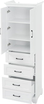 Tall Freestanding Storage Cabinet with 2 Doors & 3 Drawers, Multi-Purpose Organizer with Adjustable Shelf for Bathroom, Office, Living Room, White
