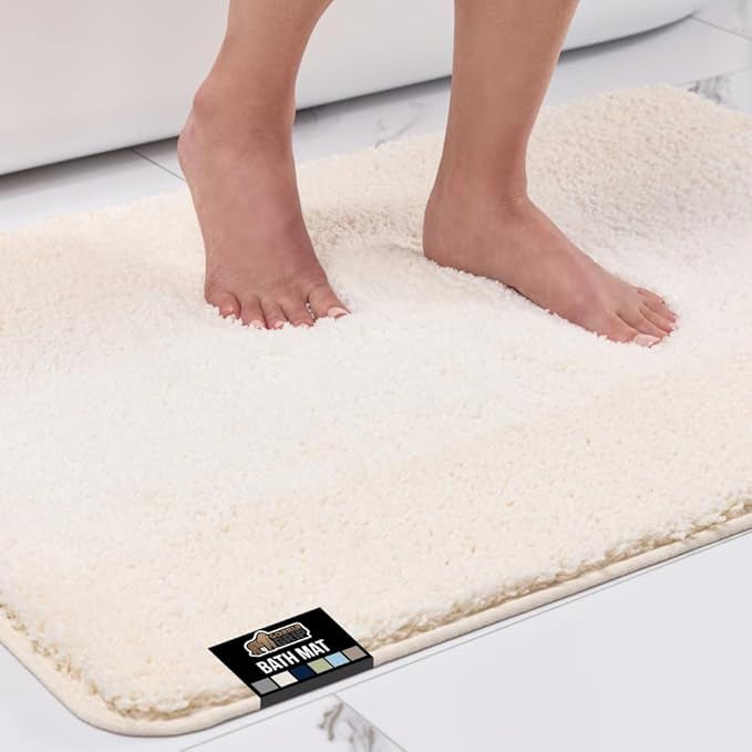 GORILLA GRIP Ultra Soft Plush Bathroom Rugs with Textured Rubber Backing, Absorbent Quick Dry Bath Mat, Machine Washable Shower Mats, Home Décor Accessories Bathmat Rug Essentials, 30 x 18 Ivory