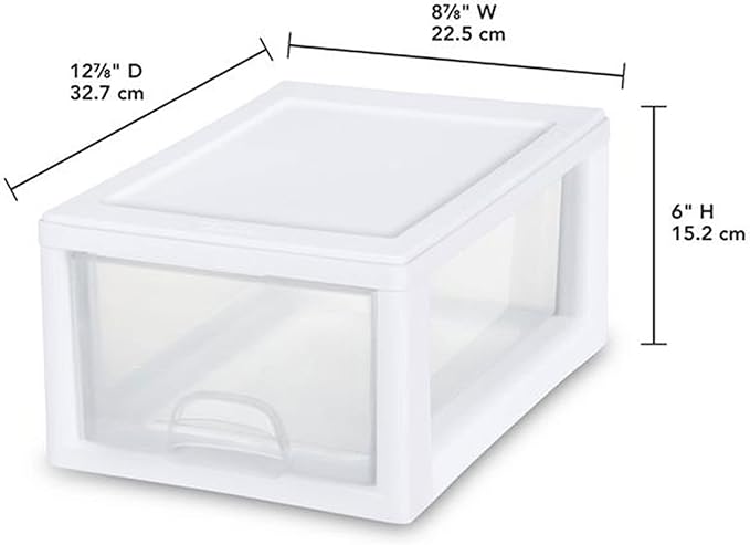 Sterilite 18-Pack Stacking Drawers, Clear Storage Closet Organizer, White Frame, 6 Quart