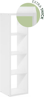Furinno Cubicle Book Shelf, 4-Cube Vertical Thick Frame Bookshelf, Horizontally & Vertically Reversible Bookcase with Open Back, 14.6 x 15.9 x 58, for Living Room, Bedroom, Home Office, White