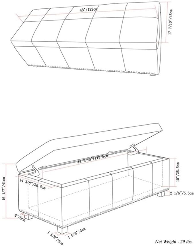 SIMPLIHOME Kingsley 48 inch Wide Transitional Rectangle Large Storage Ottoman in Radicchio Red Vegan Faux Leather, Assembled, For the Living Room, Entryway and Family Room