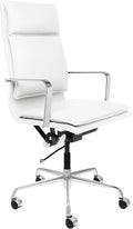 Laura Davidson Furniture Lexi II Padded Office Chair - Tall Back Desk Chair with Arm Rest, Swivel & Cushion Availability, Made of Faux Leather, White, Computer Chair