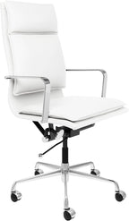 Laura Davidson Furniture Lexi II Padded Office Chair - Tall Back Desk Chair with Arm Rest, Swivel & Cushion Availability, Made of Faux Leather, White, Computer Chair