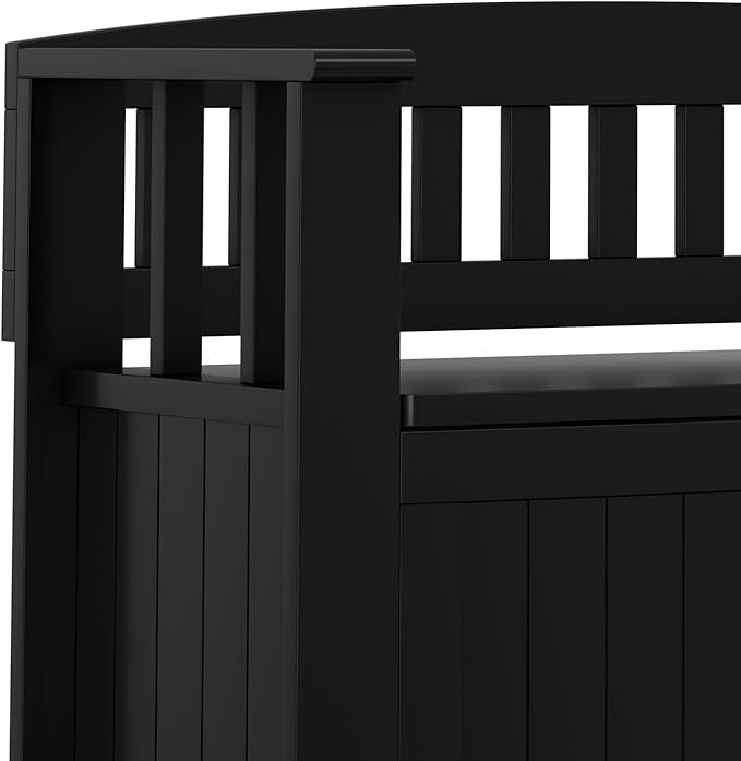 SIMPLIHOME Acadian Entryway Storage Bench - 36 inch Wide Solid Wood Small Hallway Seat in Black, Transitional Bench for Mudroom or Entryway with Lift-Up Lid, 2 Compartments and Slatted Backrest