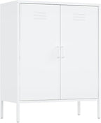 Manhattan Comfort Naomi Modern Metal Accent Cabinet, Minimalist Storage Cabinet with Doors & Adjustable Shelves, Vented Doors, Sturdy Steel Build, Versatile & Multi-Purpose Home Furniture, White
