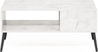 Furinno Claude Mid Century Style Coffee Table with Wood Legs, Marble White