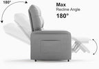 Power Recliner Accent Chair with Side Pocket High-Back 180° Recline Faux Leather Living Room Chairs, Comfy Chair for Bedroom Reading (Gray)