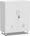 Metal Storage Cabinet with Locking Doors and Adjustable Shelves, Small Lockable Storage Cabinet for Home Office Garage Pantry Entryway Living Room (White)