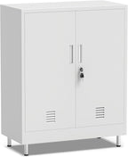 Metal Storage Cabinet with Locking Doors and Adjustable Shelves, Small Lockable Storage Cabinet for Home Office Garage Pantry Entryway Living Room (White)