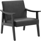 Yaheetech PU Leather Accent Chair, Mid-Century Modern Armchair with Solid Wood Legs, Reading Leisure Chair with High Back for Living Room Bedroom Waiting Room, 2 Pieces, Black