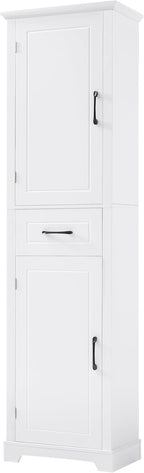Bathroom Tall Storage Cabinet, Floor Freestanding Storage Cabinet with 2 Doors, One Drawer, Door Shelve Design, and Adjustable Shelf for Bathroom, Office, Multi-Use Organizer, White