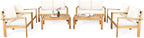 COSTWAY 8 Pieces Outdoor Acacia Wood Sofa Set, Outdoor Conversation Sofa Set with Table & Cushions Porch Chairs for Garden, Patio, Deck