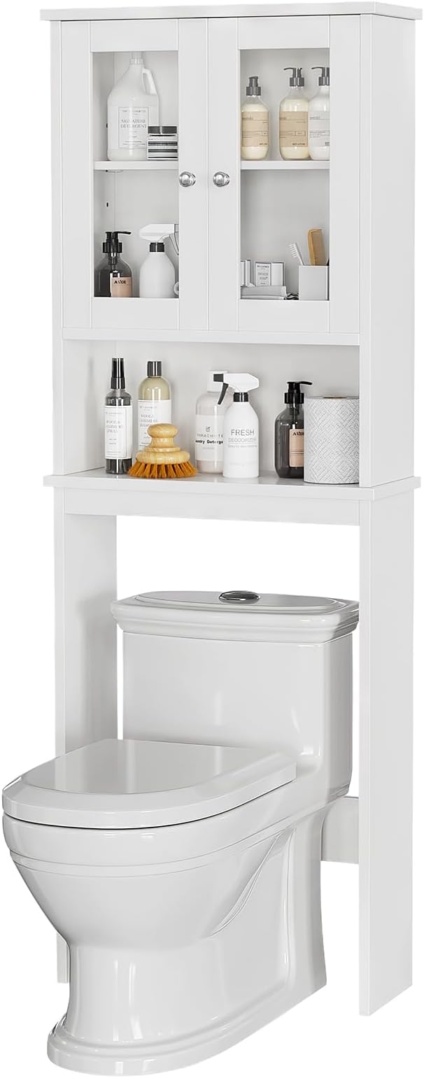 Meilocar Over The Toilet Storage Cabinet, Bathroom Storage Cabinet Over Toilet, Space Saver W/Adjustable Shelf & Open Shelf, White