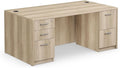 NBF at Work Double Pedestal Executive Office Desk - Durable Laminate Computer Desk with Two Drawers - Office Desk with Storage and File Cabinet - Ash Finish Work Desk for Home (72" W)