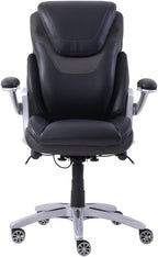nbf signature series Avanti Ergonomic Executive Office Chair with Flip up Arms and Lumbar Support - Ideal for Home, Study - Modern Chairs with Iridescent Silver Finish, 30.5" D x 26.5" W, Black, Gray