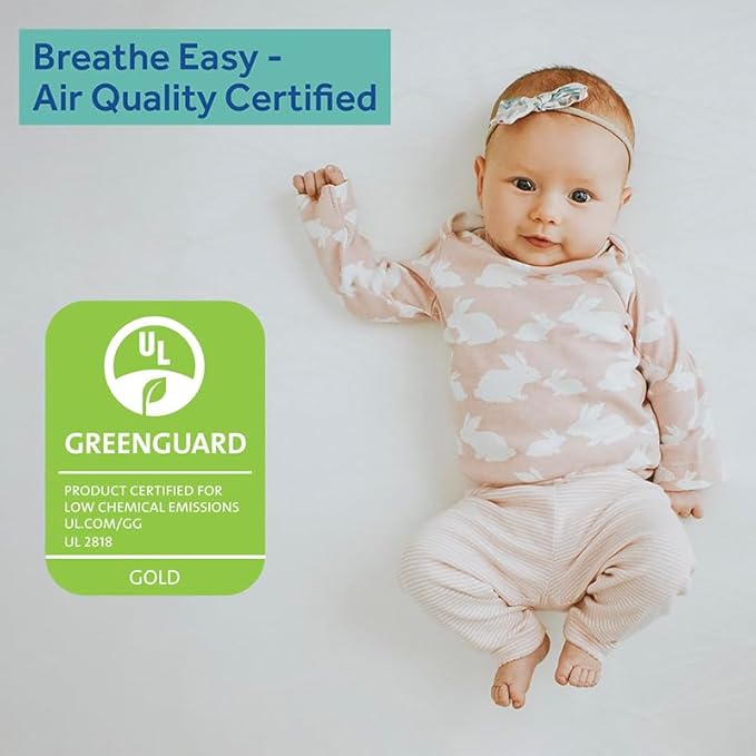 Sealy Baby Cozy Cool Hybrid Breathable Crib Mattress, GREENGUARD GOLD Certified, Made in USA, Cooling Foam, 2 Stage, Toddler Bed Fit, 204 Coils & Cotton Cover, Safety & Quality Tested, 52x28"