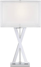 Possini Euro Design Proxima Modern Table Lamp with White Marble Riser 28" Tall Chrome Silver Metal Double Rectangular Shades Decor for Bedroom Living Room Nightstand Bedside Office Kids Room