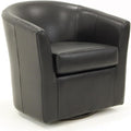 Pemberly Row Traditional 19" H Faux Leather Swivel Club Chair in Black
