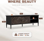 Lenia 65 Inch Solid Acacia Wood TV Stand, Modern Farmhouse Mid Century Media TV Console, Entertainment Center with Storage & Cabinets for Living Room, Mocha Black Finish