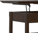 SIMPLIHOME Acadian Lift Top Coffee Table - 48 inch Wide Solid Wood Transitional Pop-up Cocktail Table in Brunette Brown, Classic Living Room Table with Lift-up Storage Compartment and Open Shelf