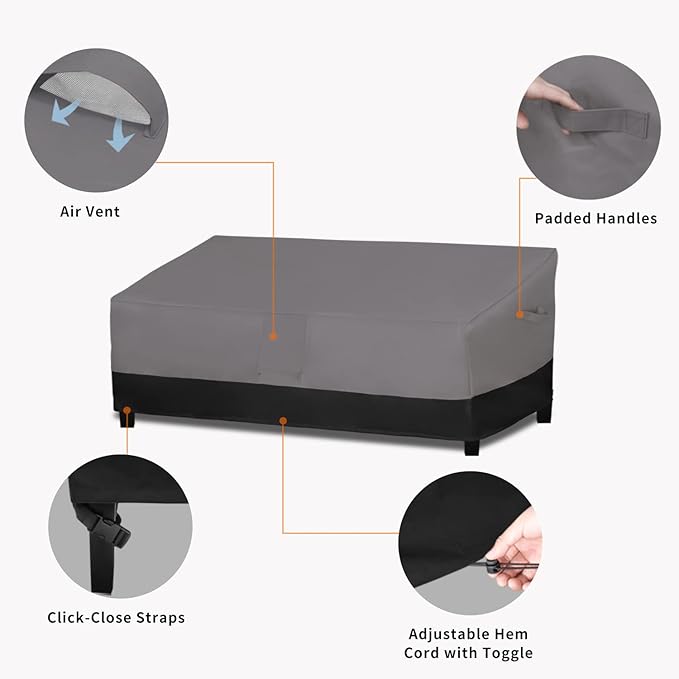 Easy-Going Waterproof Outdoor Couch Cover, Heavy Duty 4-Seater Patio Sofa Cover, Windproof Outdoor Furniture Cover with Air Vent (104Wx32.5Dx33H inch, Gray/Black)