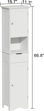 ChooChoo 67" Tall Bathroom Storage Cabinet Freestanding with Adjustable Shelves, Narrow Storage Linen Cabinet with 2 Doors and 1 Drawers for Bathroom, Living Room, Kitchen, White
