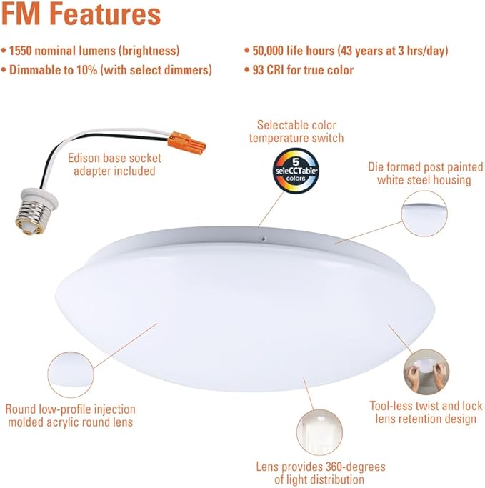 HALO 15 inch LED 5CCT Selectable Low Profile Round Flushmount