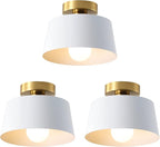 Ceiling Light Fixture, Hallway Ceiling Light with Gold Plate and White Shade, Modern Simple Style Porch Light Fixtures Semi Flush Mount (3 Pack White)
